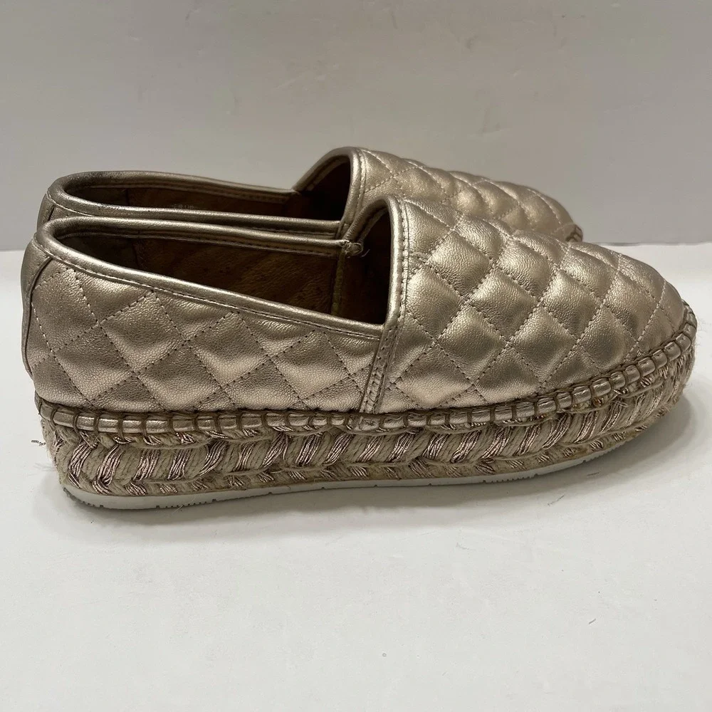 J/Slides Metallic Quilted Leather Espadrille Rose Gold Women's 8